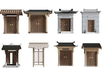 新中式庭院大门 木门 双开门3d模型 新中式庭院大门 木门 双开门