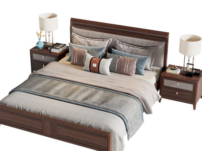 新中式实木双人床 床头柜