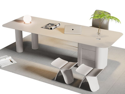 新中式书桌椅组合3d模型 新中式书桌椅组合