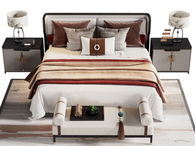 新中式双人床 床头柜