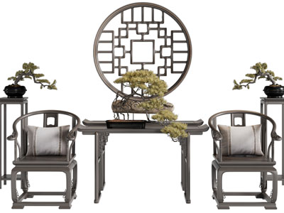 新中式圈椅 端景台3d模型 新中式圈椅 端景台