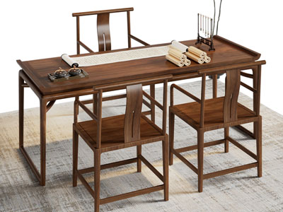 新中式实木书桌椅组合3d模型 新中式实木书桌椅组合
