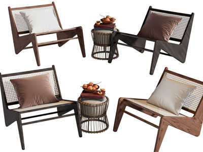 侘寂风实木休闲椅子 边几