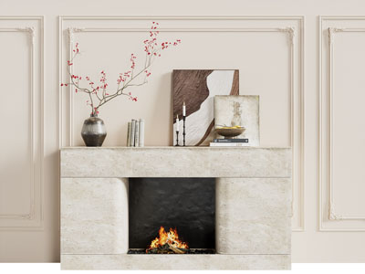 侘寂风壁炉火炉 花瓶花卉 装饰画摆件组合