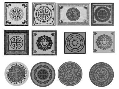 新中式地面拼花 地砖 铺石路3d模型 新中式地面拼花 地砖 铺石路