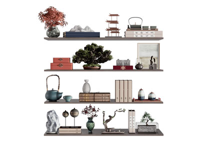新中式收纳盒 书本 盆景盆栽摆件组合
