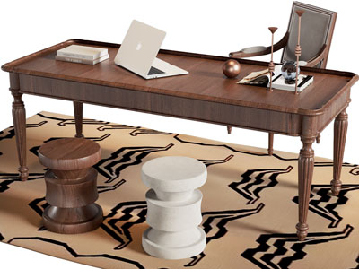 法式中古风书桌椅组合3d模型 法式中古风书桌椅组合