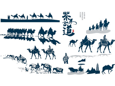 新中式古道茶马剪影 墙饰 墙贴