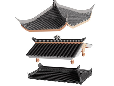 新中式瓦片屋顶 屋檐 建筑构件