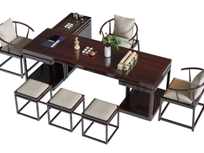 新中式转角实木茶桌椅组合