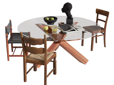 现代圆形玻璃餐桌椅组合