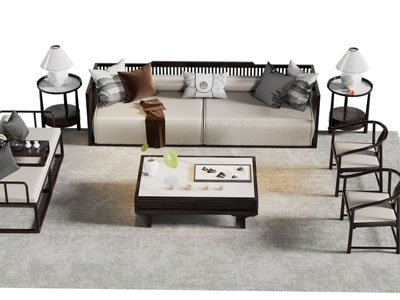 新中式双人沙发 休闲椅子和茶几组合