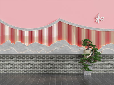 新中式景观背景墙3d模型 新中式景观背景墙