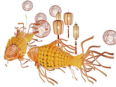 新中式鲤鱼灯笼 挂件