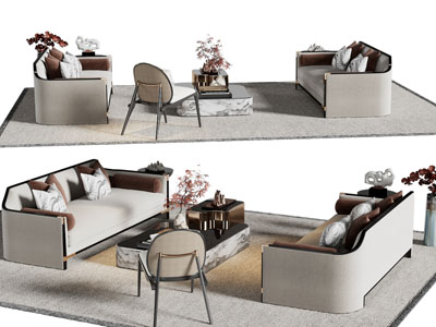 新中式双人 多人沙发和茶几组合