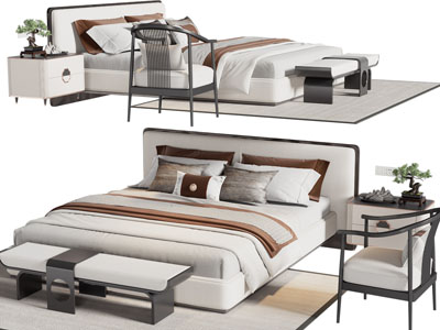 新中式双人床 床头柜