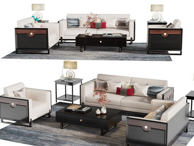 新中式双人 单人和茶几组合