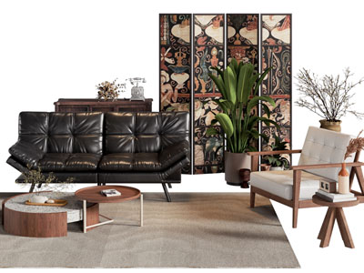 法式中古风双人沙发 休闲椅子和茶几组合