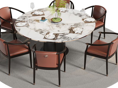 新中式圆形餐桌椅组合