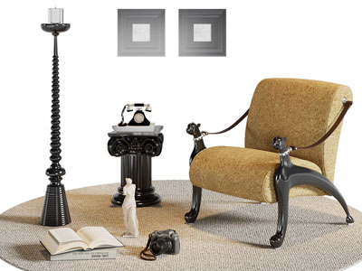 法式休闲椅子 落地灯 边几