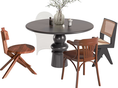 法式圆形餐桌椅组合