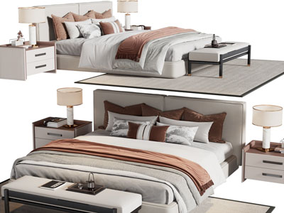 新中式双人床 床头柜