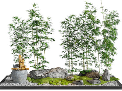 新中式竹子 水景 石头景观园艺小品