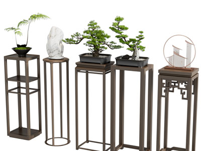 新中式实木花架 盆景盆栽 摆件组合