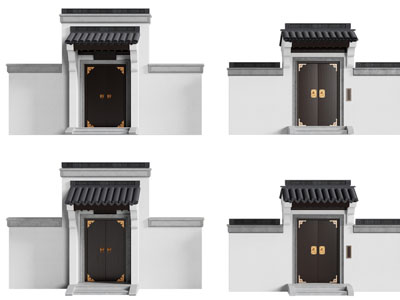 新中式庭院大门 金属双开门 平开门3d模型 新中式庭院大门 金属双开门 平开门