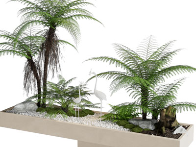 新中式花坛 铁树 石子景观园艺小品