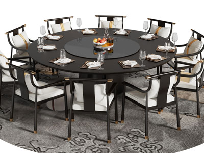 新中式圆形餐桌椅组合