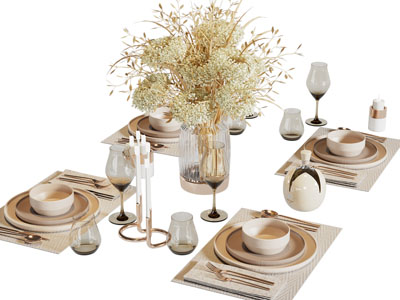 现代碗碟 高脚杯 花瓶花卉摆件组合