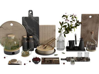 现代砧板 碗碟 茶具杯子 厨具组合