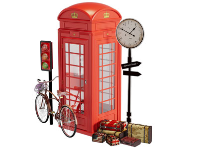 现代电话亭 路标 自行车美陈 网红打卡拍照区