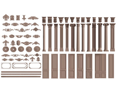 欧式罗马柱子 雕花装饰构件 护墙板 石膏线条3d模型 欧式罗马柱子 雕花装饰构件 护墙板 石膏线条