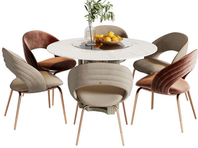 现代圆形餐桌椅组合