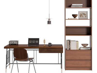 现代中古风书桌椅组合 书柜3d模型 现代中古风书桌椅组合 书柜