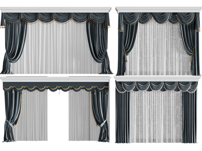 欧式窗帘窗纱3d模型 欧式窗帘窗纱