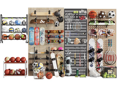 现代墙面洞洞眼收纳架 体育用品