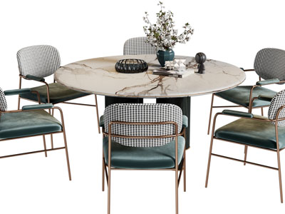 现代轻奢圆形餐桌椅组合