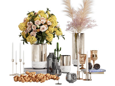 现代花瓶花卉 烛台 高脚杯摆件组合