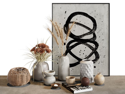 现代装饰画 花瓶花卉 陶瓷器皿摆件组合