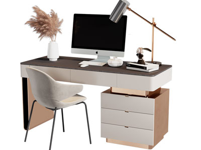 现代书桌椅组合3d模型 现代书桌椅组合