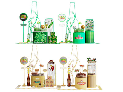 现代啤酒推广美陈 户外装置 演绎舞台