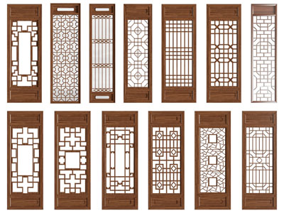 新中式实木镂空隔断 镂花窗 窗格 花格3d模型 新中式实木镂空隔断 镂花窗 窗格 花格