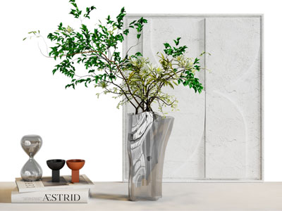 现代花瓶花卉 书本摆件组合