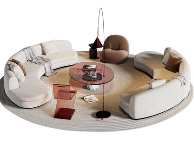 现代弧形多人沙发 休闲椅子和茶几组合