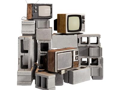 工业风loft水泥块上的复古电视 美陈