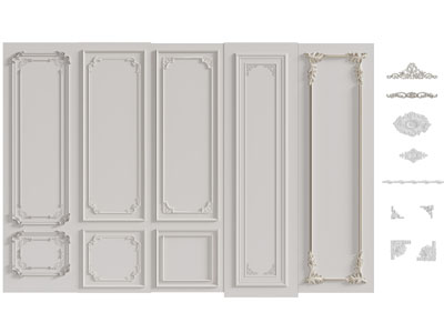 法式雕花石膏线条 护墙板 装饰构件3d模型 法式雕花石膏线条 护墙板 装饰构件