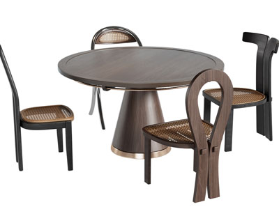 法式中古风圆形餐桌椅组合